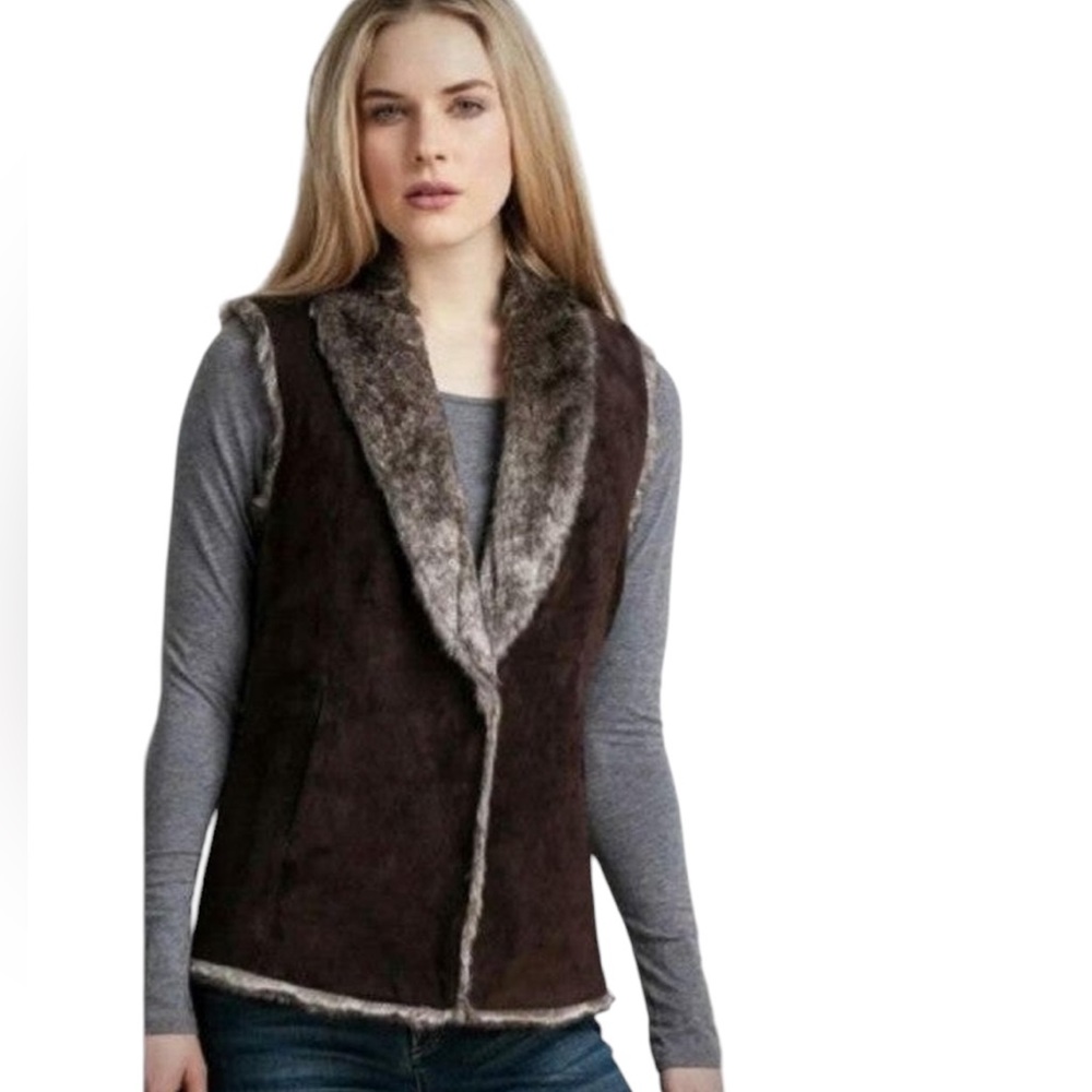 CROSBY. FAUX FUR COLLAR BROWN BOHO VEST M